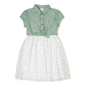 Girls Short Sleeve Tie Front Dress